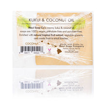 Load image into Gallery viewer, Coconut Bar Soap with Kukui & Coconut Oil 6oz. The soap is suitable for all skin types, including sensitive skin. It's free from harsh chemicals and detergents, ensuring a gentle cleanse that won't strip your skin of its natural oils.