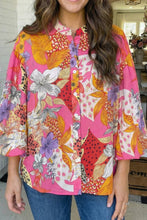 Load image into Gallery viewer, LAS Floral Print Buttoned Ruffled Bubble Sleeve Shirt (S-XL): Red / Missy / L
