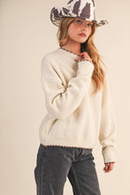 Load image into Gallery viewer, CONTRAST KNIT SCALLOPED EDGE SWEATER MSW11114: Olive / S