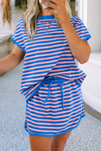 Load image into Gallery viewer, LDC Colorblock Striped Short Sleeve Top and Skirt Set: Blue Stripe / L