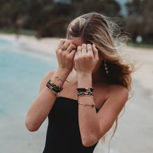 Load image into Gallery viewer, "Connect" Black and Cream with Gold Accent Hair Tie Bracelets: Medium
