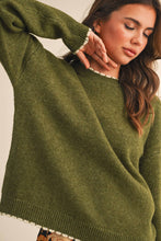 Load image into Gallery viewer, CONTRAST KNIT SCALLOPED EDGE SWEATER MSW11114: Olive / S