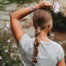 Load image into Gallery viewer, "Bloom" Maroon and Pink with Pressed Flowers Hair Tie Bracelets: Medium