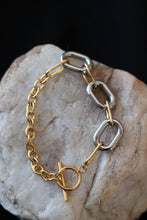 Load image into Gallery viewer, Two Tone Daphne Bracelet – 18K Gold Plated Stainless Steel Mixed Metal Toggle Bracelet
