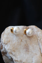 Load image into Gallery viewer, Gold Pearl Stud Earrings – 18K Gold Plated Stainless Steel Waterproof Pearl Earrings