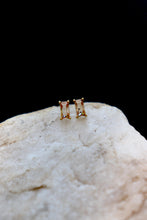 Load image into Gallery viewer, Blush Emerald Cut Stud Earrings | 18K Gold Plated Stainless Steel Crystal Studs | Waterproof & Hypoallergenic