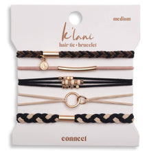 Load image into Gallery viewer, "Connect" Black and Cream with Gold Accent Hair Tie Bracelets: Medium