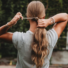 Load image into Gallery viewer, "Glimmer" Soft Pinks with Pearl and Gold Accent Hair Tie Bracelets: Medium