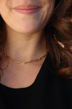Load image into Gallery viewer, Lady smiling wearing the water resistant Gold Chain Necklace.