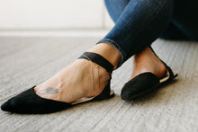 Load image into Gallery viewer, Lady wearing black ballet shoes wearing the 3 in 1 necklace wrapped twice around her ankle with the two adjustable strands hanging down.