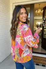 Load image into Gallery viewer, LAS Floral Print Buttoned Ruffled Bubble Sleeve Shirt (S-XL): Red / Missy / L
