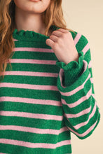 Load image into Gallery viewer, RUFFLED STRIPED SWEATER MSW11354: DESERT RED / S
