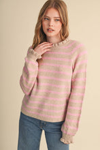 Load image into Gallery viewer, RUFFLED STRIPED SWEATER MSW11354: DESERT RED / S

