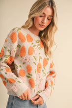 Load image into Gallery viewer, FUZZY TEXTURE FLORAL KNIT SWEATER MSW11564: MOSS VIOLET MULTI / L
