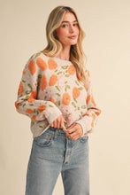 Load image into Gallery viewer, FUZZY TEXTURE FLORAL KNIT SWEATER MSW11564: MOSS VIOLET MULTI / L
