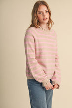 Load image into Gallery viewer, RUFFLED STRIPED SWEATER MSW11354: DESERT RED / S
