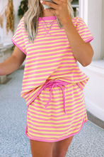 Load image into Gallery viewer, LDC Colorblock Striped Short Sleeve Top and Skirt Set: Blue Stripe / L
