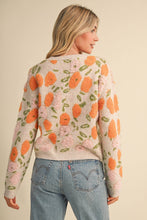 Load image into Gallery viewer, FUZZY TEXTURE FLORAL KNIT SWEATER MSW11564: MOSS VIOLET MULTI / L
