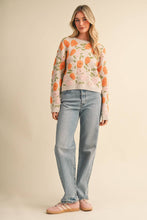 Load image into Gallery viewer, FUZZY TEXTURE FLORAL KNIT SWEATER MSW11564: MOSS VIOLET MULTI / L
