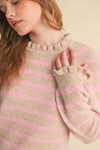 Load image into Gallery viewer, RUFFLED STRIPED SWEATER MSW11354: DESERT RED / S
