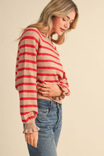 Load image into Gallery viewer, RUFFLED STRIPED SWEATER MSW11354: DESERT RED / S
