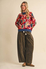 Load image into Gallery viewer, ABSTRACT FLORAL KNIT SWEATER MSW11613: CHARCOAL MOSS / L
