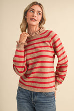 Load image into Gallery viewer, RUFFLED STRIPED SWEATER MSW11354: DESERT RED / S
