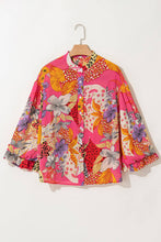 Load image into Gallery viewer, LAS Floral Print Buttoned Ruffled Bubble Sleeve Shirt (S-XL): Red / Missy / L
