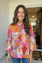 Load image into Gallery viewer, LAS Floral Print Buttoned Ruffled Bubble Sleeve Shirt (S-XL): Red / Missy / L
