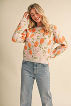 Load image into Gallery viewer, FUZZY TEXTURE FLORAL KNIT SWEATER MSW11564: MOSS VIOLET MULTI / L
