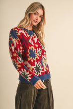 Load image into Gallery viewer, ABSTRACT FLORAL KNIT SWEATER MSW11613: CHARCOAL MOSS / L
