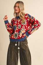 Load image into Gallery viewer, ABSTRACT FLORAL KNIT SWEATER MSW11613: CHARCOAL MOSS / L

