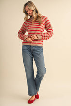 Load image into Gallery viewer, RUFFLED STRIPED SWEATER MSW11354: DESERT RED / S
