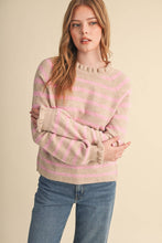 Load image into Gallery viewer, RUFFLED STRIPED SWEATER MSW11354: DESERT RED / S
