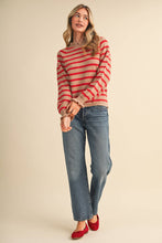 Load image into Gallery viewer, RUFFLED STRIPED SWEATER MSW11354: DESERT RED / S

