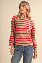 Load image into Gallery viewer, RUFFLED STRIPED SWEATER MSW11354: DESERT RED / S
