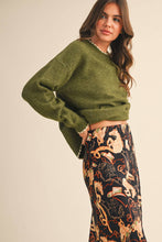 Load image into Gallery viewer, CONTRAST KNIT SCALLOPED EDGE SWEATER MSW11114: Olive / S
