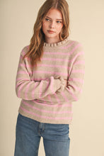 Load image into Gallery viewer, RUFFLED STRIPED SWEATER MSW11354: DESERT RED / S
