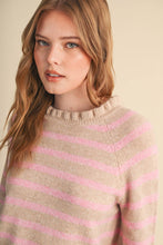 Load image into Gallery viewer, RUFFLED STRIPED SWEATER MSW11354: DESERT RED / S
