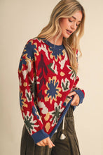 Load image into Gallery viewer, ABSTRACT FLORAL KNIT SWEATER MSW11613: CHARCOAL MOSS / L
