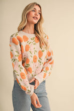 Load image into Gallery viewer, FUZZY TEXTURE FLORAL KNIT SWEATER MSW11564: MOSS VIOLET MULTI / L
