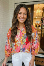 Load image into Gallery viewer, LAS Floral Print Buttoned Ruffled Bubble Sleeve Shirt (S-XL): Red / Missy / L
