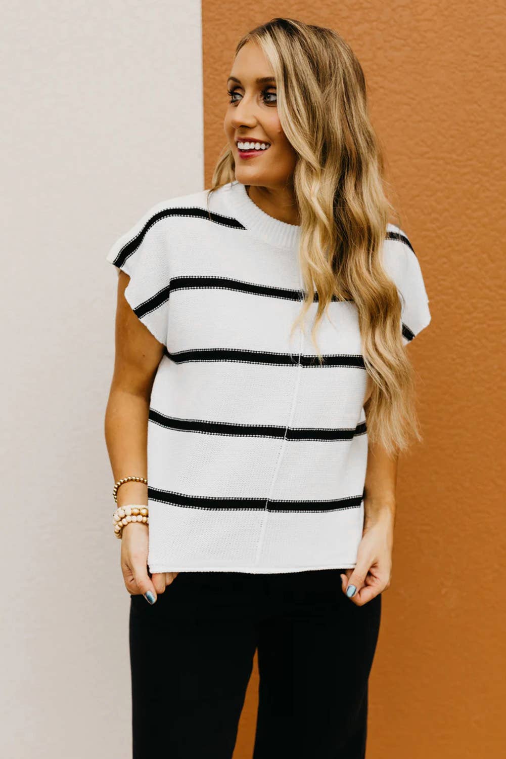 White Striped Sweater Tee