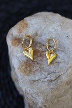 Load image into Gallery viewer, Gold Heart Huggy Earrings (Stainless Steel).
