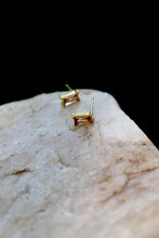 Load image into Gallery viewer, Blush Emerald Cut Stud Earrings | 18K Gold Plated Stainless Steel Crystal Studs | Waterproof &amp; Hypoallergenic
