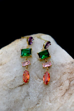 Load image into Gallery viewer, Gemma Multicolor Crystal Drop Earrings | 18K Gold Plated Statement Earrings | Colorful Gemstone Earrings
