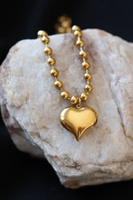 Load image into Gallery viewer, Gold Harlow Chunky Heart Ball Chain Necklace – 18K Gold Plated Stainless Steel Pendant
