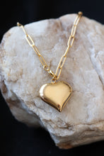 Load image into Gallery viewer, Adjustable Chunky Gold Heart Pendant Necklace – 18K Gold Plated Stainless Steel Paperclip Chain
