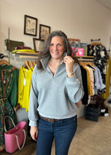 Load image into Gallery viewer, Owner of Cedar and Cypress wearing 1/2 Zip Grey Sweater.
