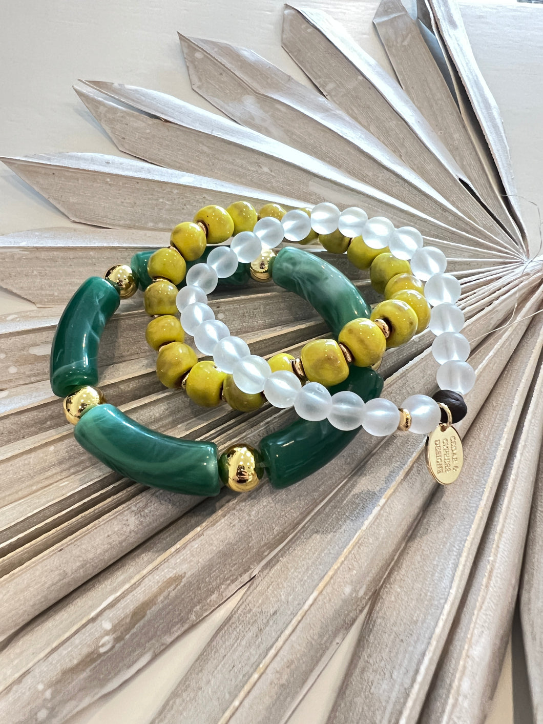 Game Day Stack-Green and Yellow Bracelet Stack (Packers, Baylor Bears)